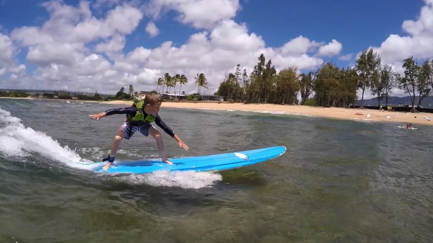 a man riding a wave on a surf board on a body of water